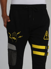 Black Warning Statement Drawstring Sweat Pants