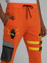 Orange Warning Statement Drawstring Sweat Pants