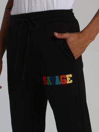 Black Savage Appliqu��d Logo Drawstring Active Trousers