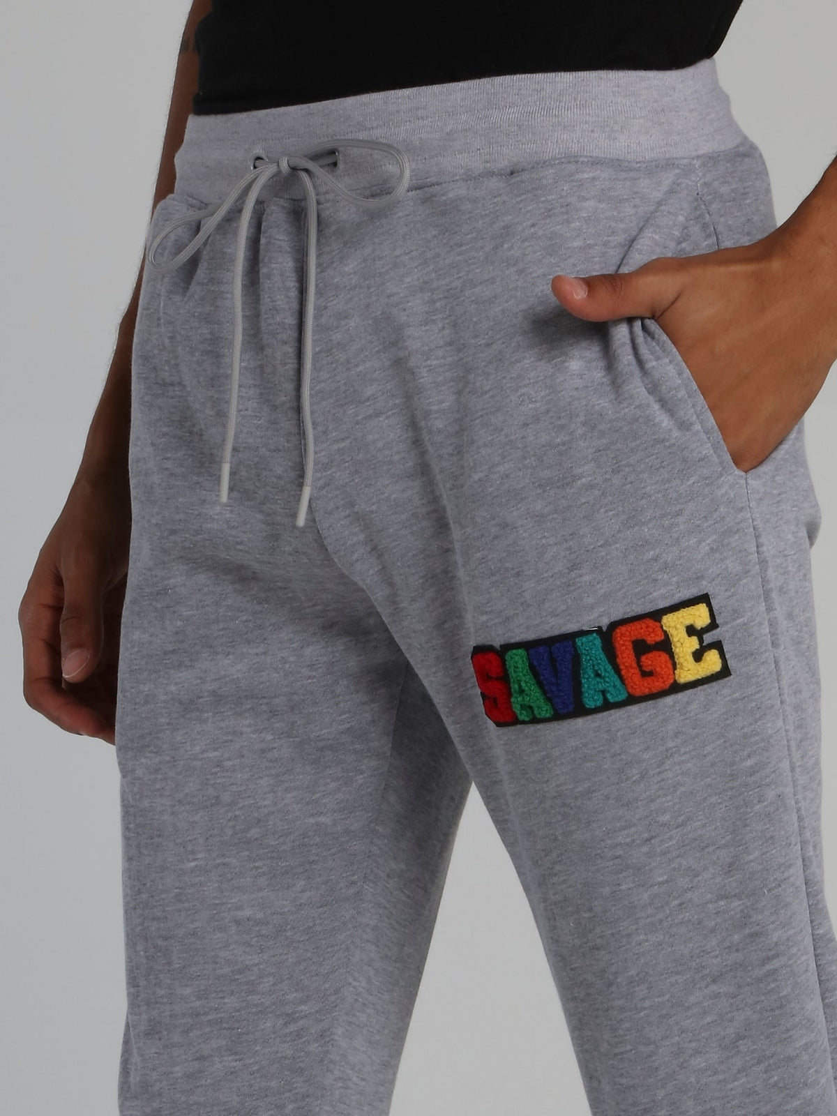 Grey Savage Appliqu��d Logo Drawstring Active Trousers