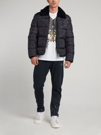 Fur Collar Leopard Print Down Jacket