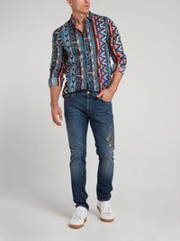 Blue Striped Jacquard Long Sleeve Shirt