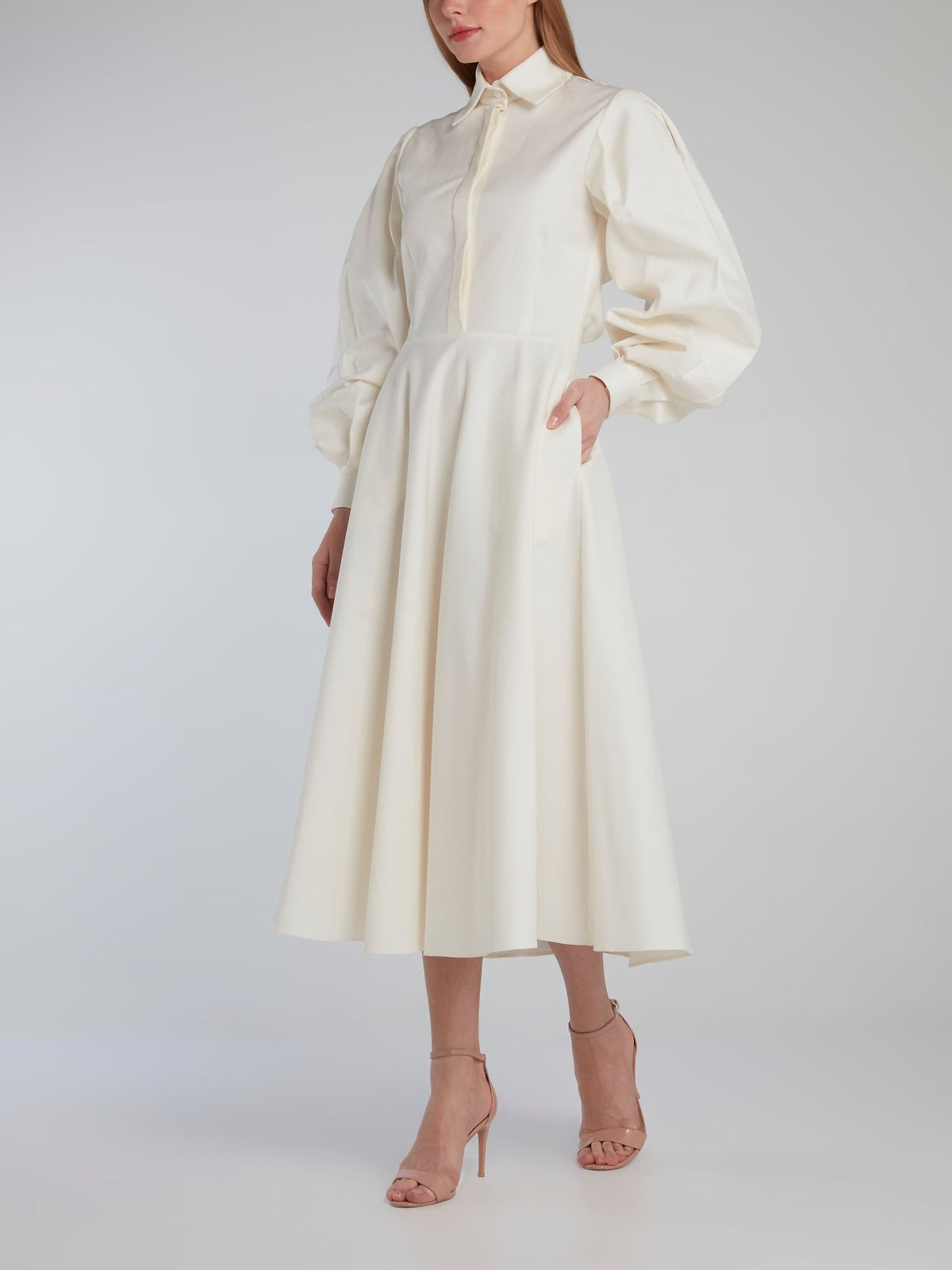 White Open Back Bishop Sleeve Shirt Dress