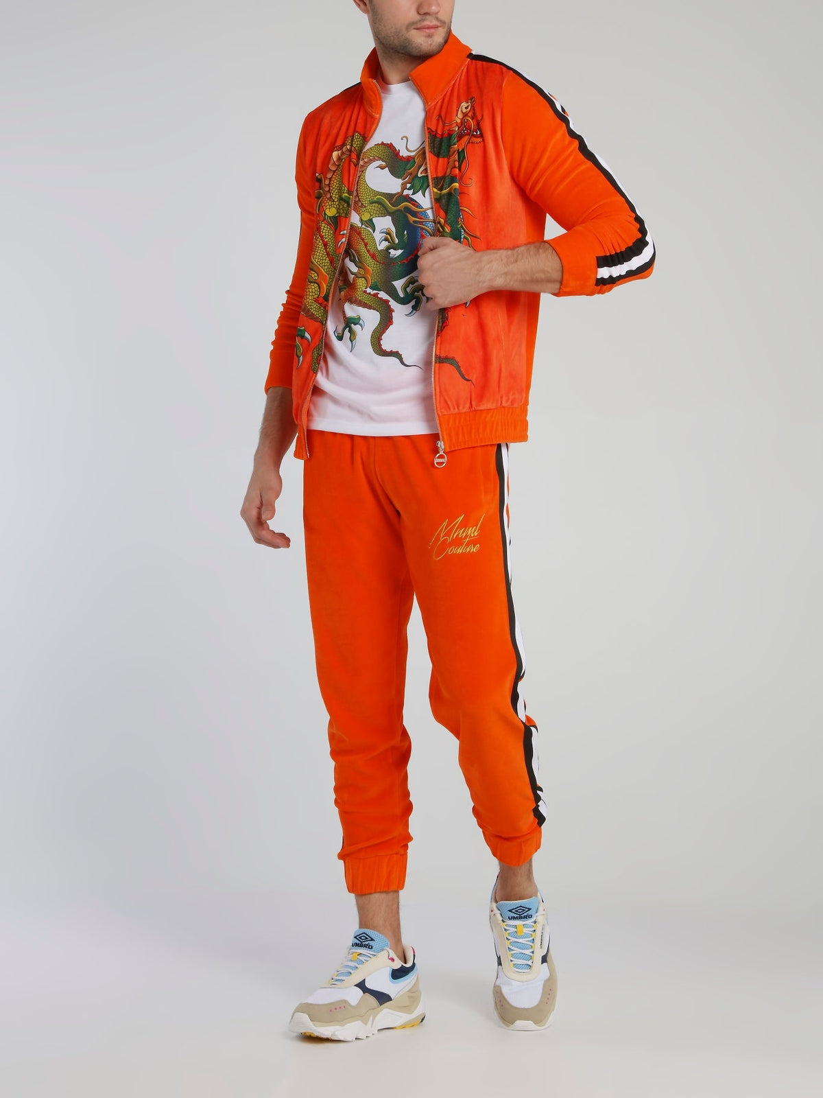 Orange Dragon Print Chenille Sweatshirt