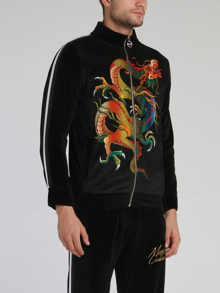 Black Dragon Print Chenille Sweatshirt