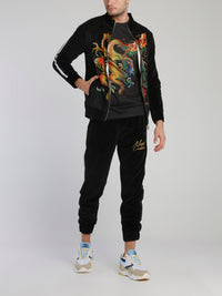 Black Dragon Print Chenille Sweatshirt