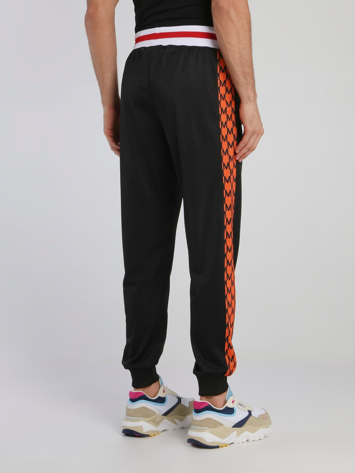 Black Striped Waistband Drawstring Track Pants