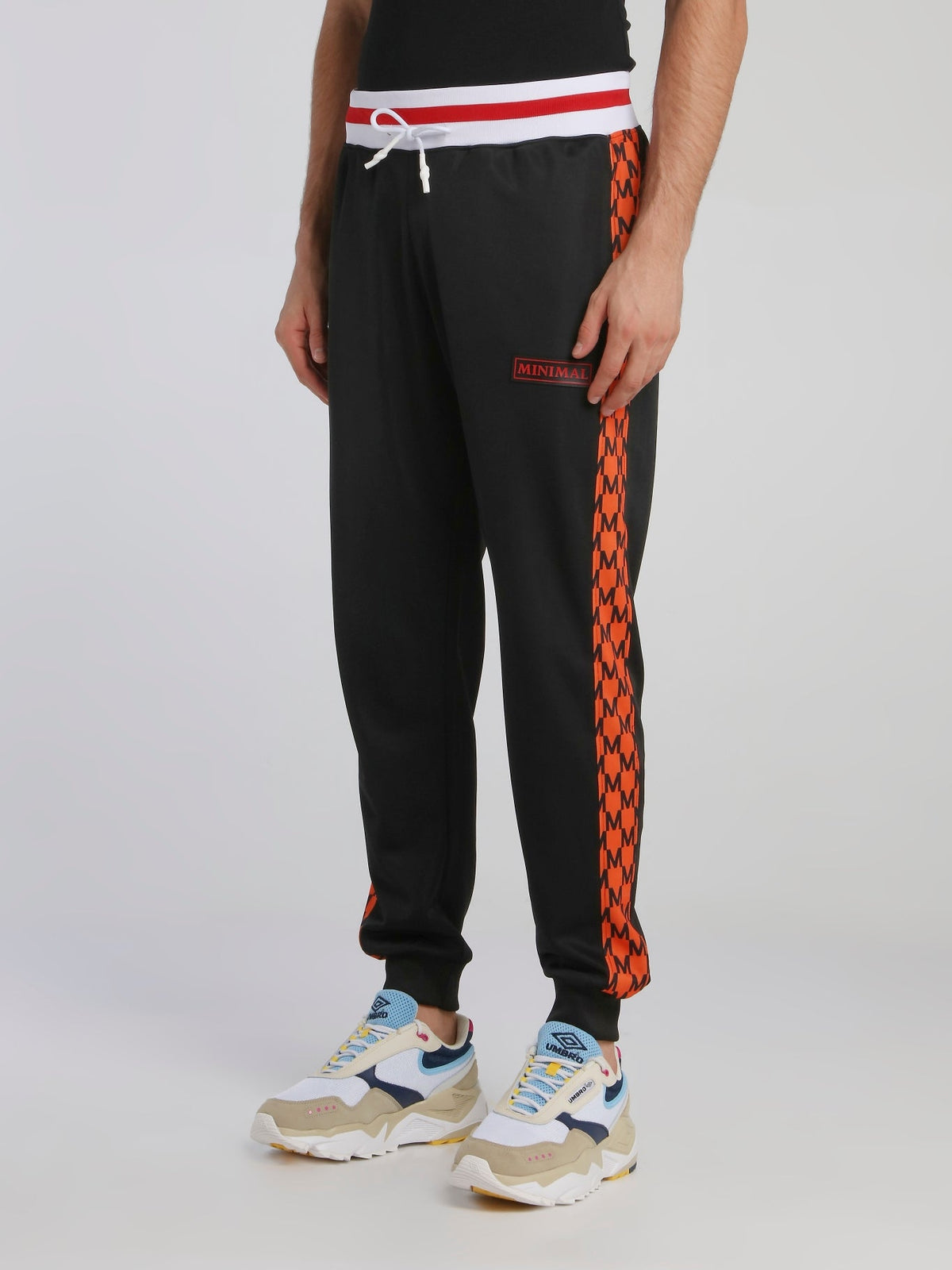 Black Striped Waistband Drawstring Track Pants