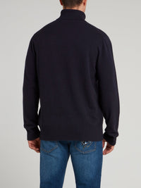 Navy Logo Appliquéd Turtleneck Top