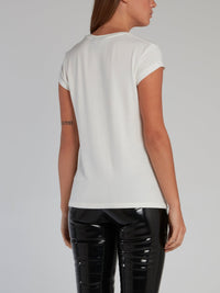 White Appliqu��d Cap Sleeve T-Shirt