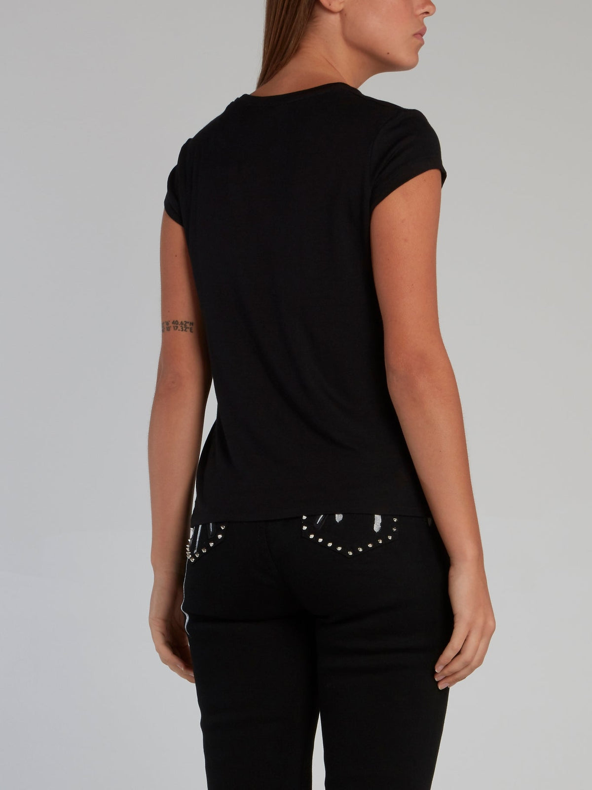 Black Appliqu��d Cap Sleeve T-Shirt