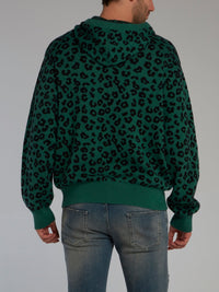 Green Jungle Leopard Hooded Sweater