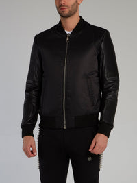 Black Lambskin Leather Bomber Jacket