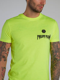 Neon Yellow Logo Appliqu��d Cotton T-Shirt