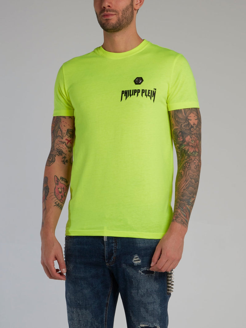 Neon Yellow Logo Appliqu��d Cotton T-Shirt