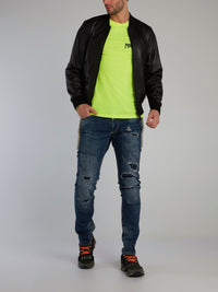 Neon Yellow Logo Appliqu��d Cotton T-Shirt