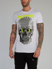 Skull Strass White Cotton T-Shirt