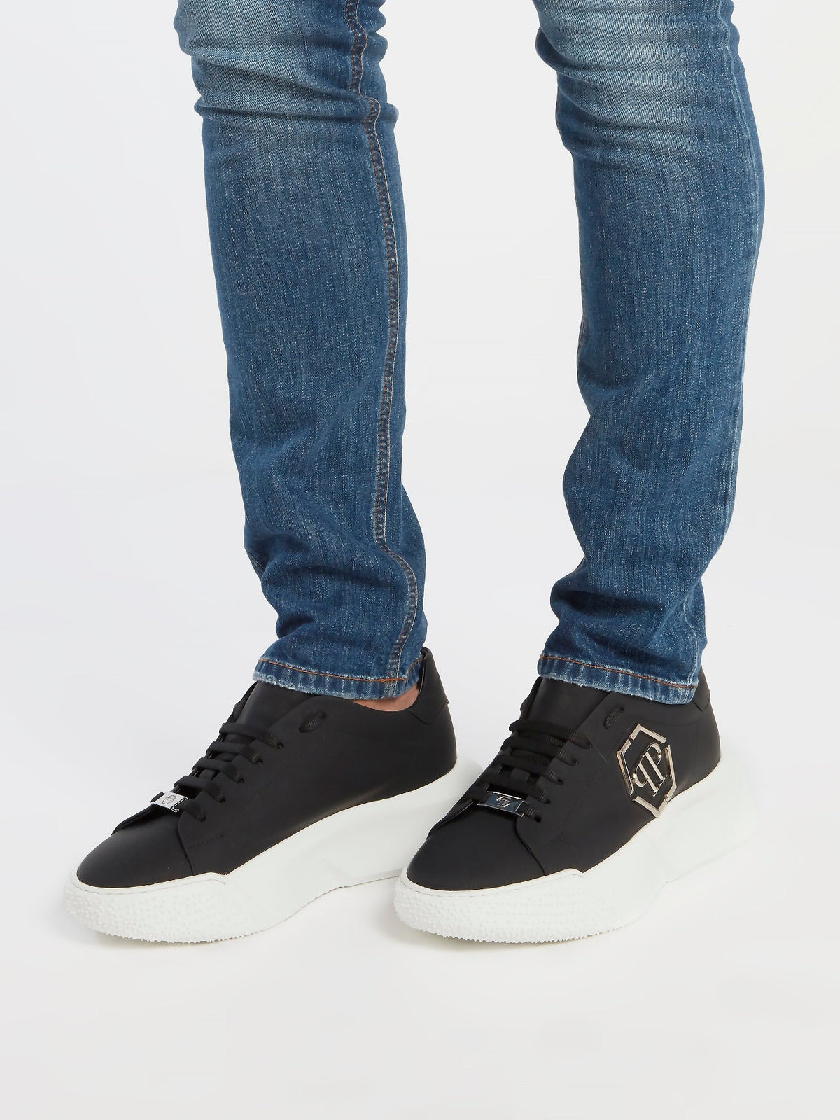 Black Monogram Embellished Platform Sneakers