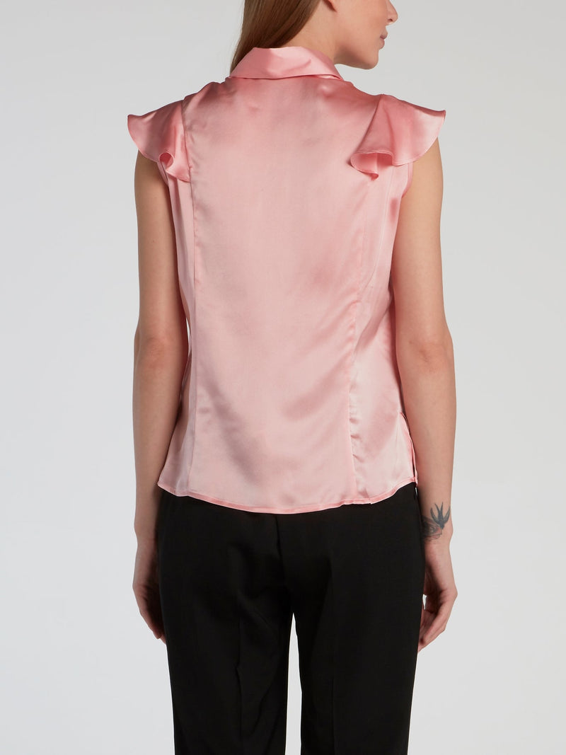 Pink Ruffle Silk Top