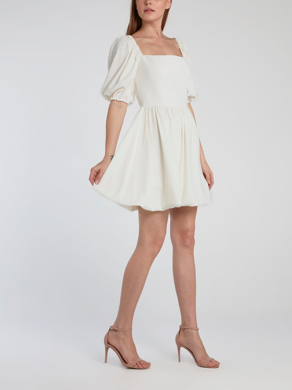 White Puff Sleeve Mini Dress