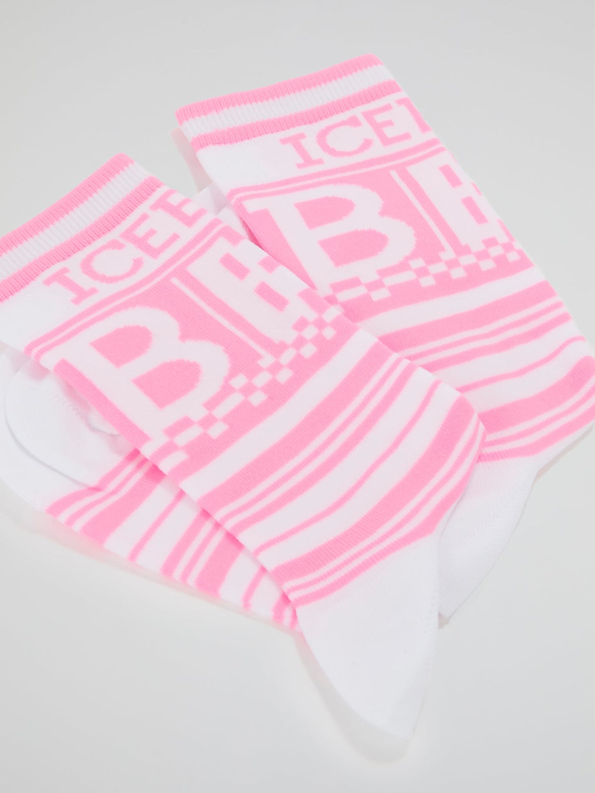 Pink Logo Striped Crew Socks