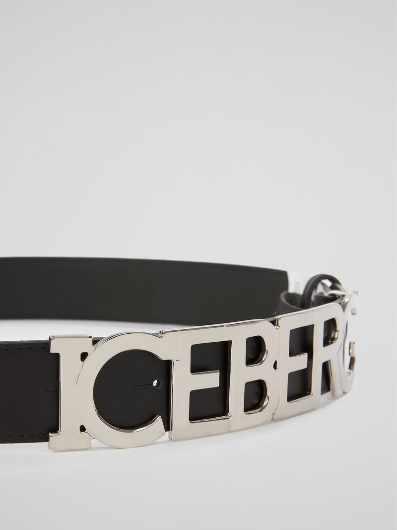 Black Logo Buckle Leather Belt