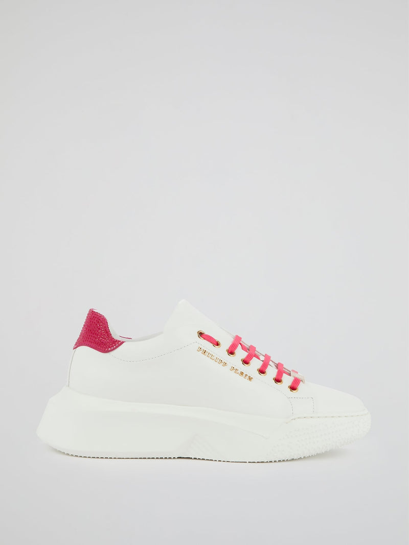 White Crystal Detail Platform Sneakers