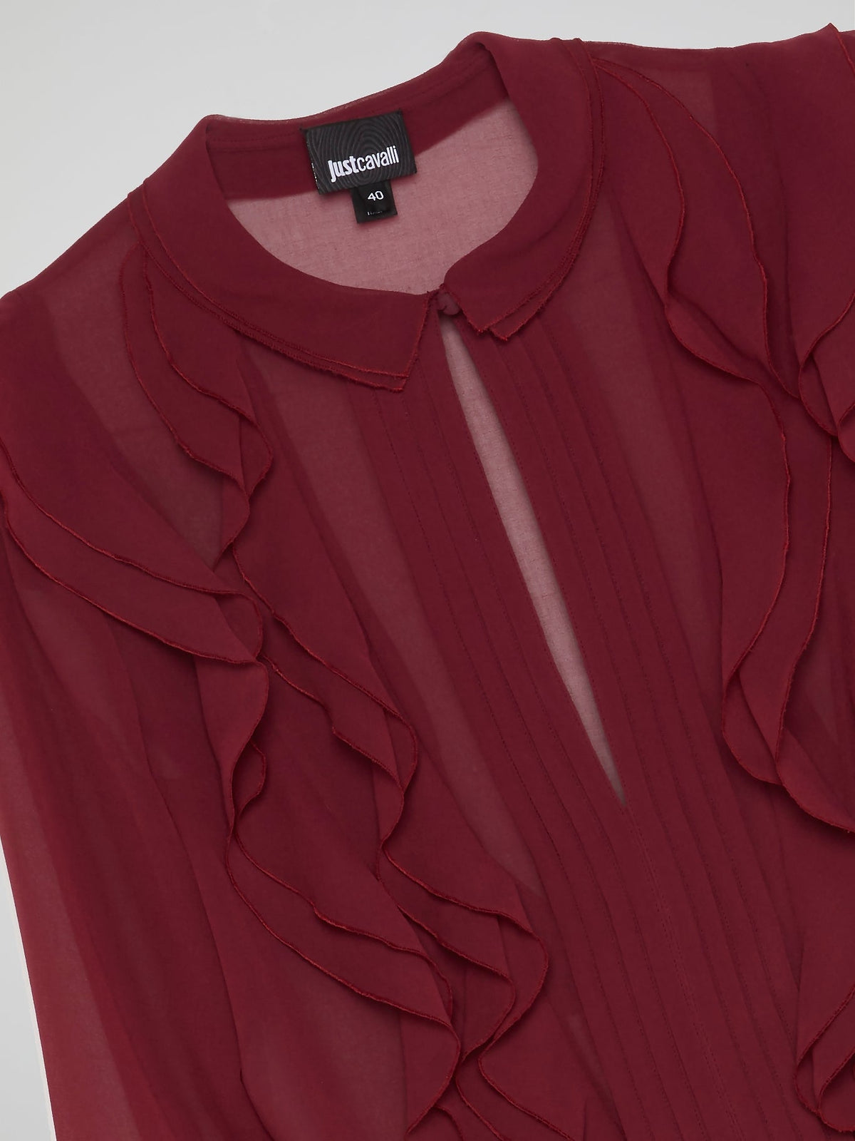 Burgundy Frill Bib Mesh Blouse