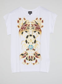 White Printed Cap Sleeve T-Shirt