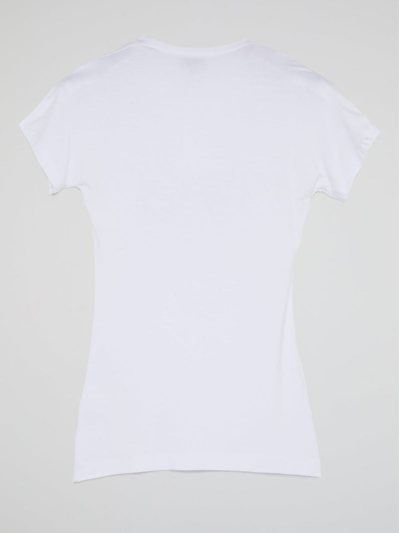 White Printed Scoop Neck T-Shirt