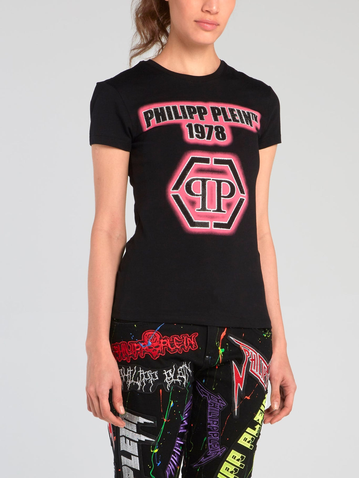 PP1978 Black Rhinestone Logo T-Shirt