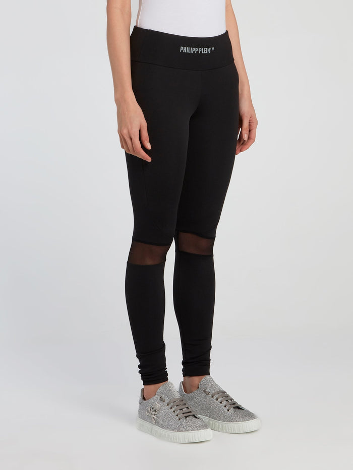 Black Mesh Panel Track Tights