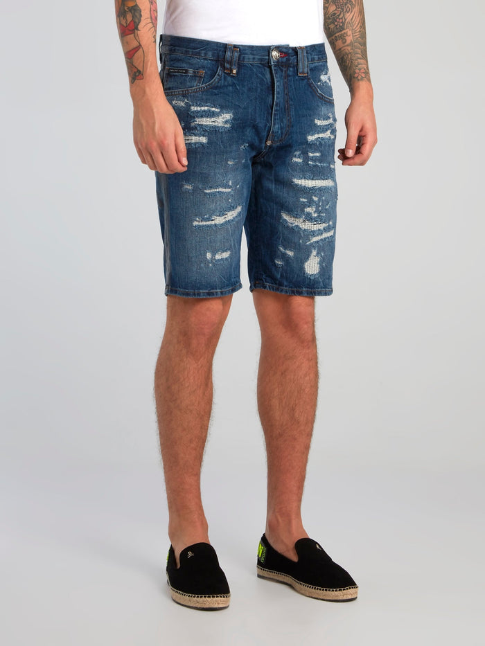 Blue Distressed Denim Bermudas