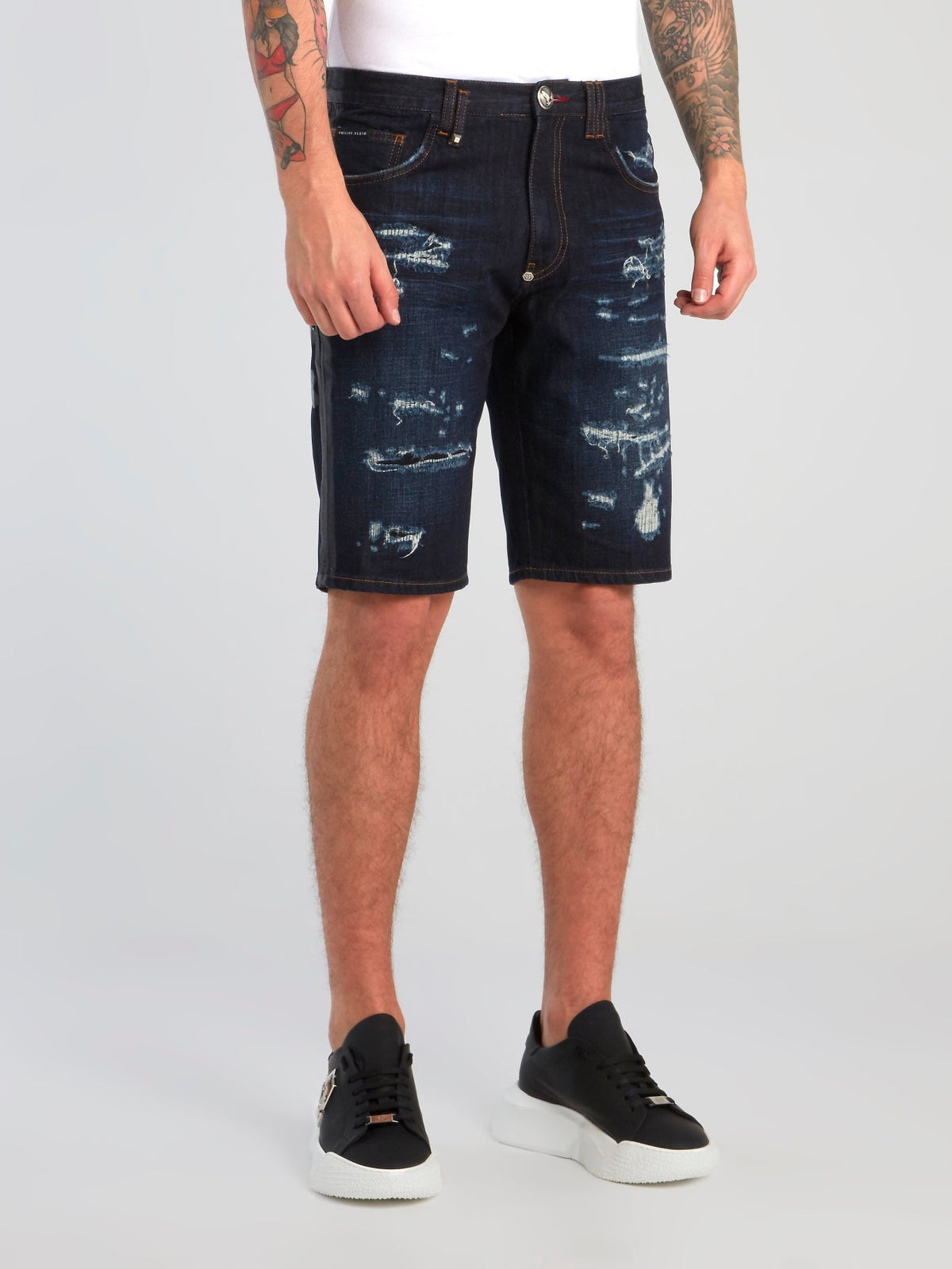 Navy Distressed Denim Bermudas