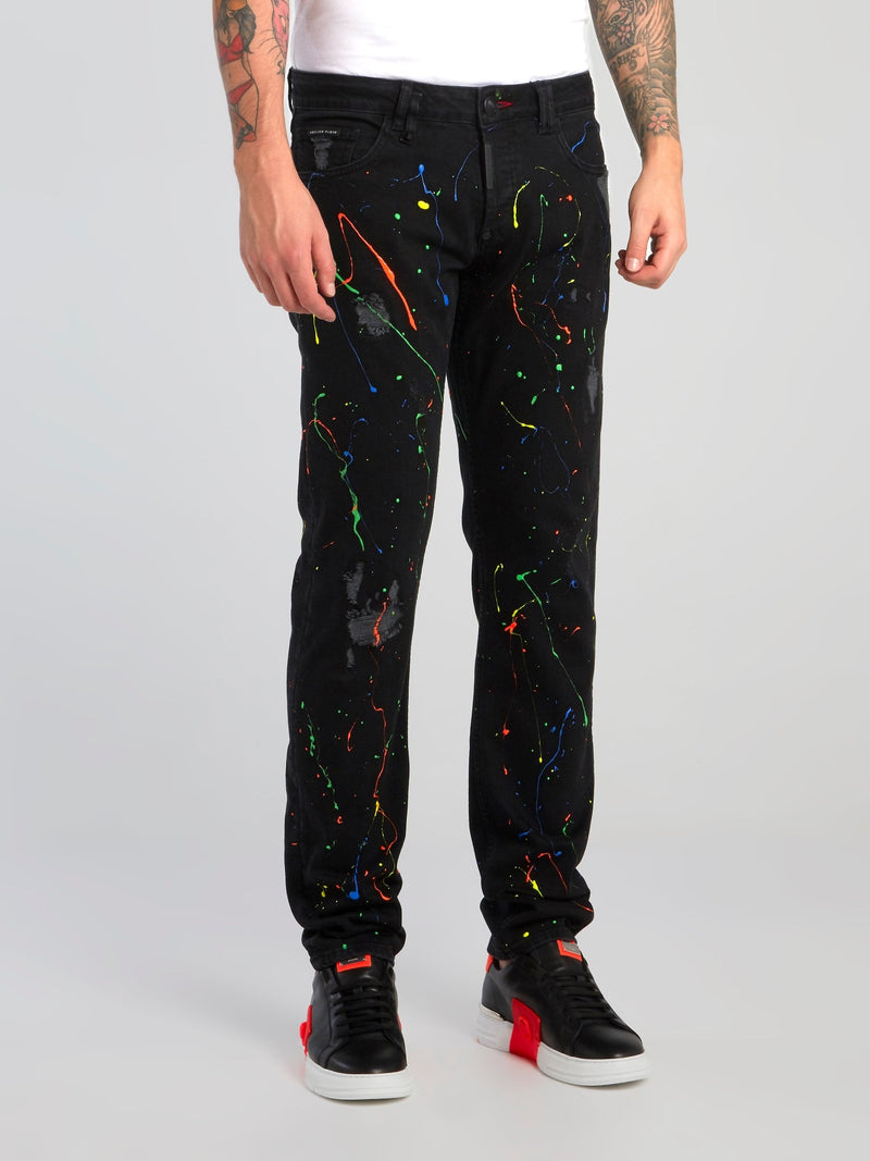 Black Paint Splatter Distressed Jeans