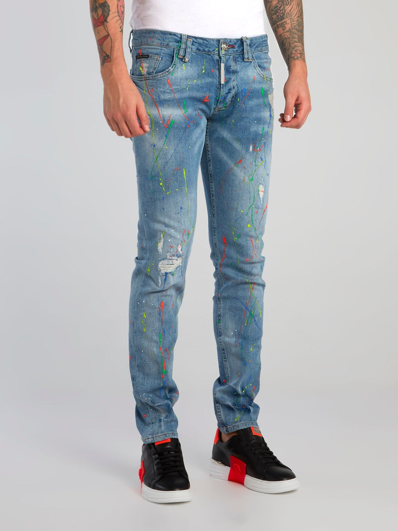 Black Paint Splatter Distressed Jeans