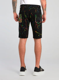 Black Paint Splatter Distressed Bermudas