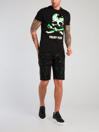 Black Paint Splatter Distressed Bermudas