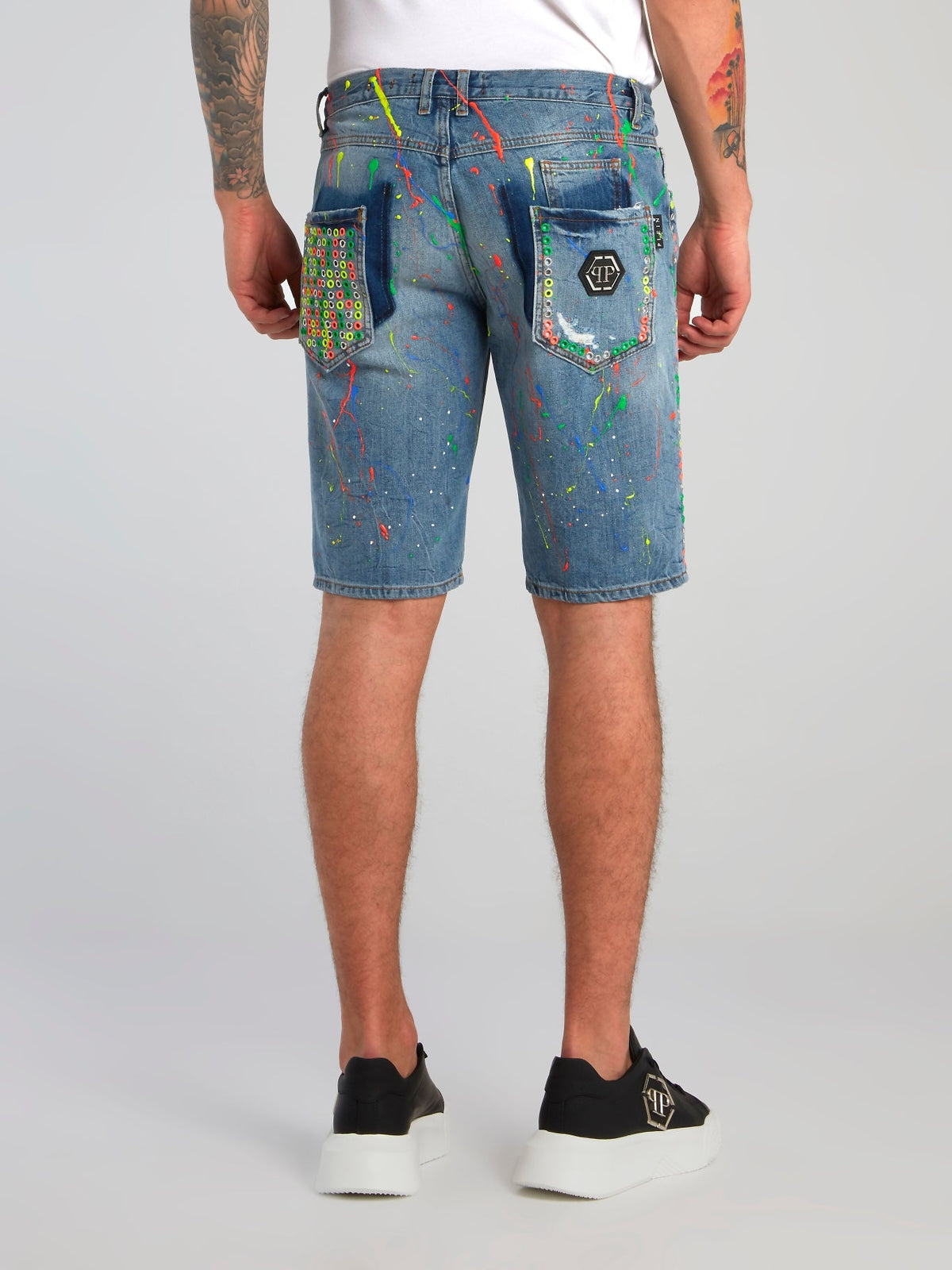 Blue Paint Splatter Distressed Bermudas