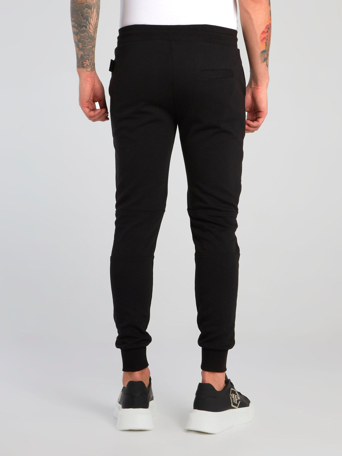 Black Leather Panel Running Trousers