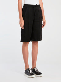 Black Pleated Drawstring Shorts