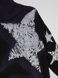 Star Print Turtleneck Sweater