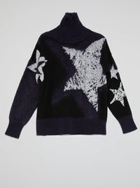 Star Print Turtleneck Sweater