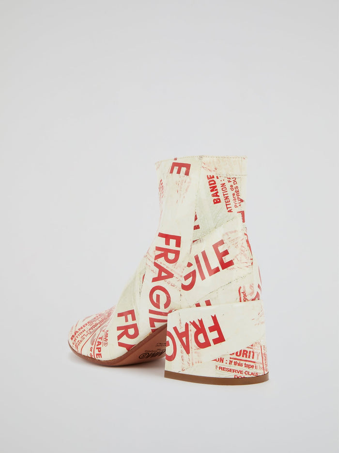 Text Print Block Heel Boots