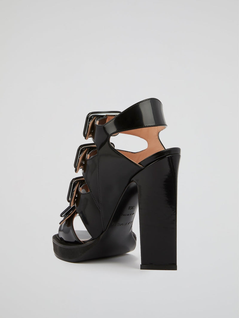 Black Multi-Buckle High Heel Sandals