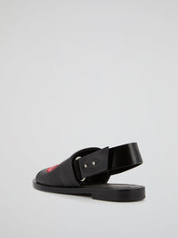 Black Embroidered Slingback Slides