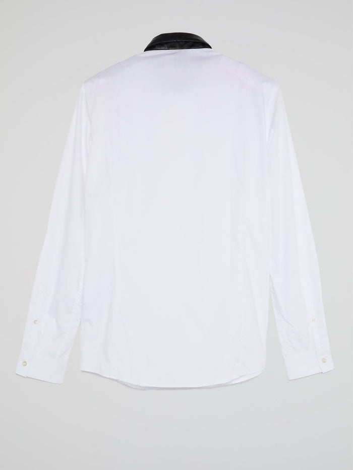 White Leather Collar Shirt