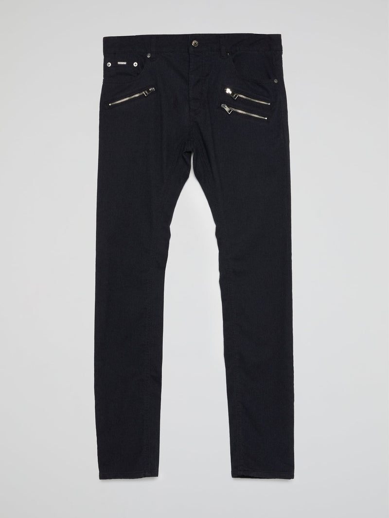 Navy Zip Detail Trousers