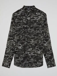 Black Printed Button Up Shirt