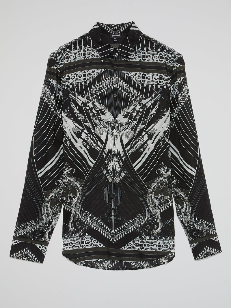 Black Pattern Print Long Sleeve Shirt